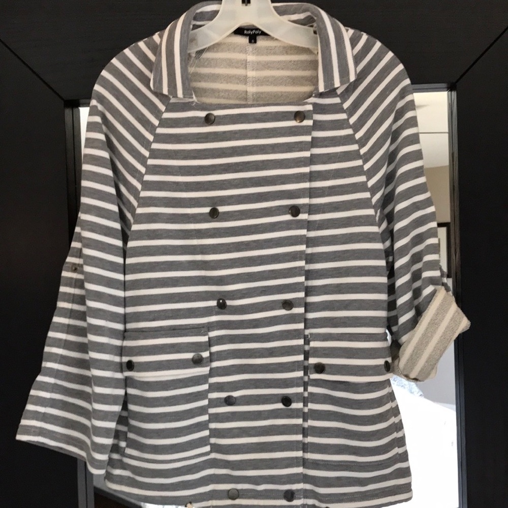 ⭐️French Terry Lined Grey & White Striped Jacket!